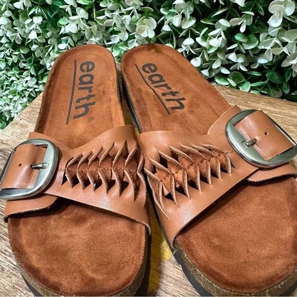 Earth Brown Woven Sandals with Buckle Accents - Picture 8 of 12